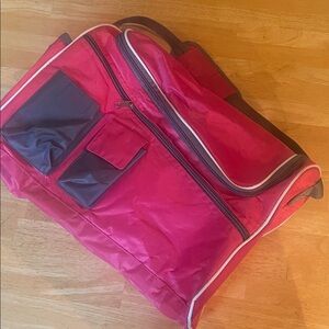 Pink and Grey Polyester Women’s Tote Bag with White Piping